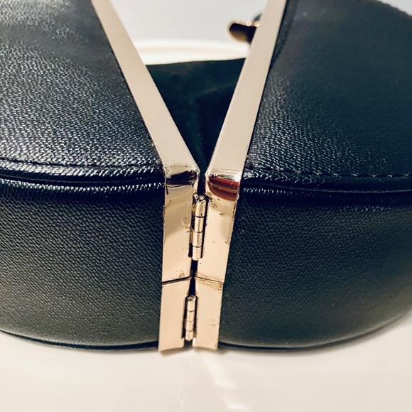 1960s-Style Black Circular Structured Handbag with Gold Hardware - Picture 9 of 9